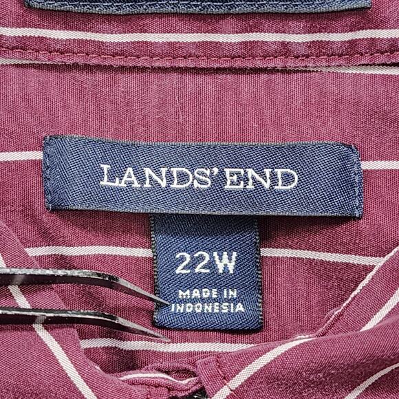 Lands End Top Womens 22W Burgundy White Striped Popover No Iron Supima Cotton - Picture 4 of 10